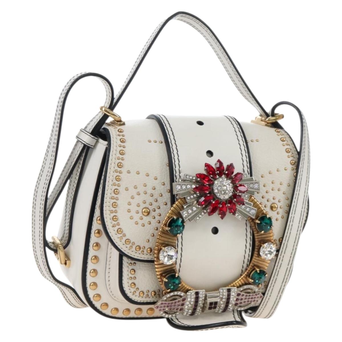 Miu Miu Shoulder Bag Leather White Gold Auth 207918M