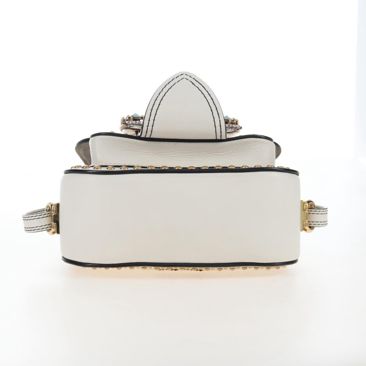 Miu Miu Shoulder Bag Leather White Gold Auth 207918M