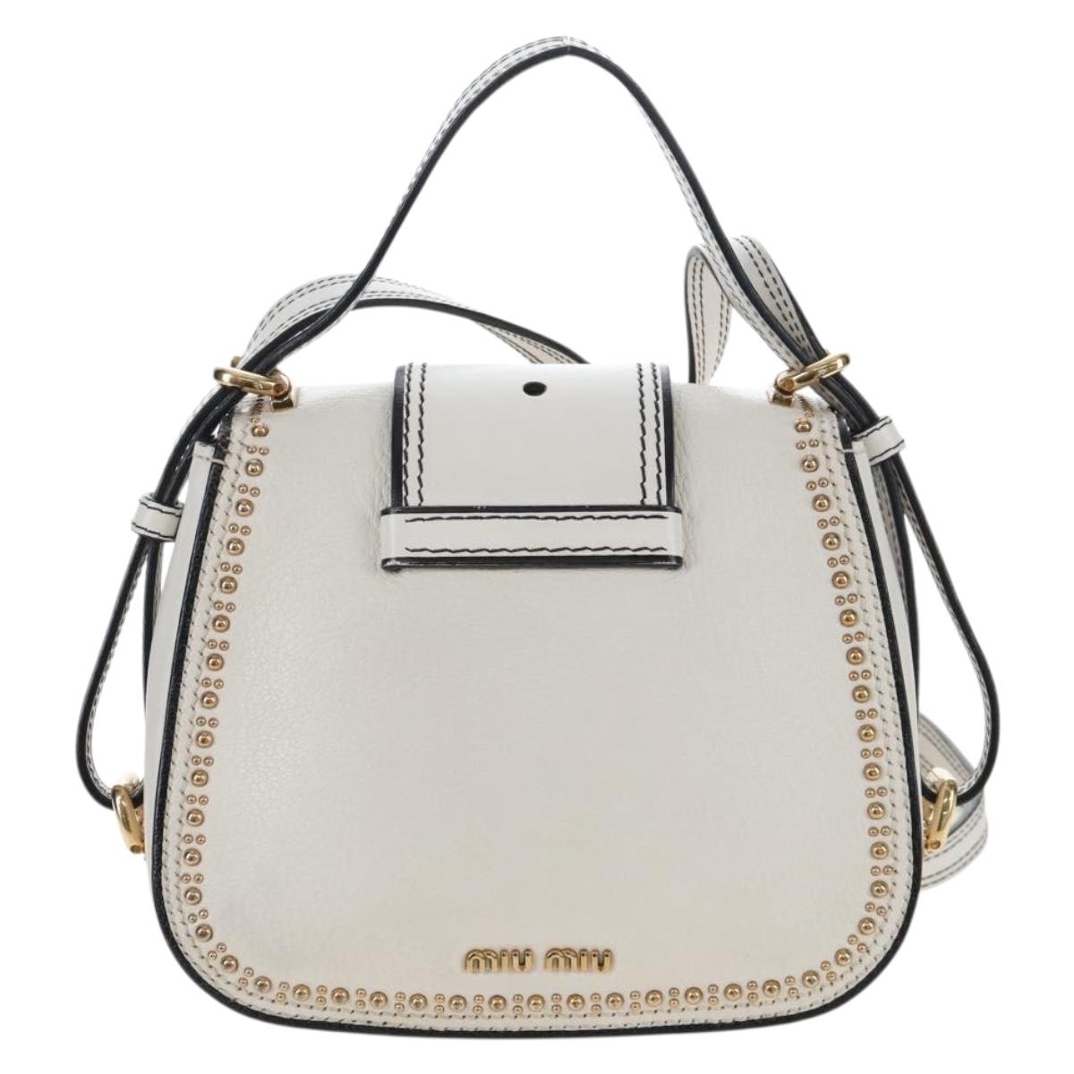 Miu Miu Shoulder Bag Leather White Gold Auth 207918M