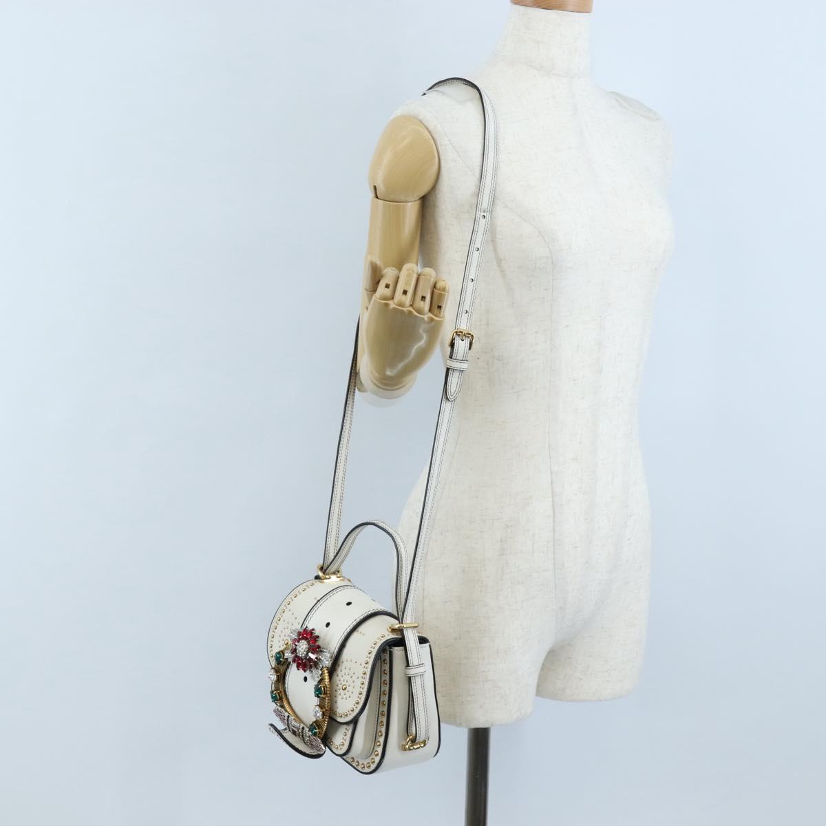 Miu Miu Shoulder Bag Leather White Gold Auth 207918M