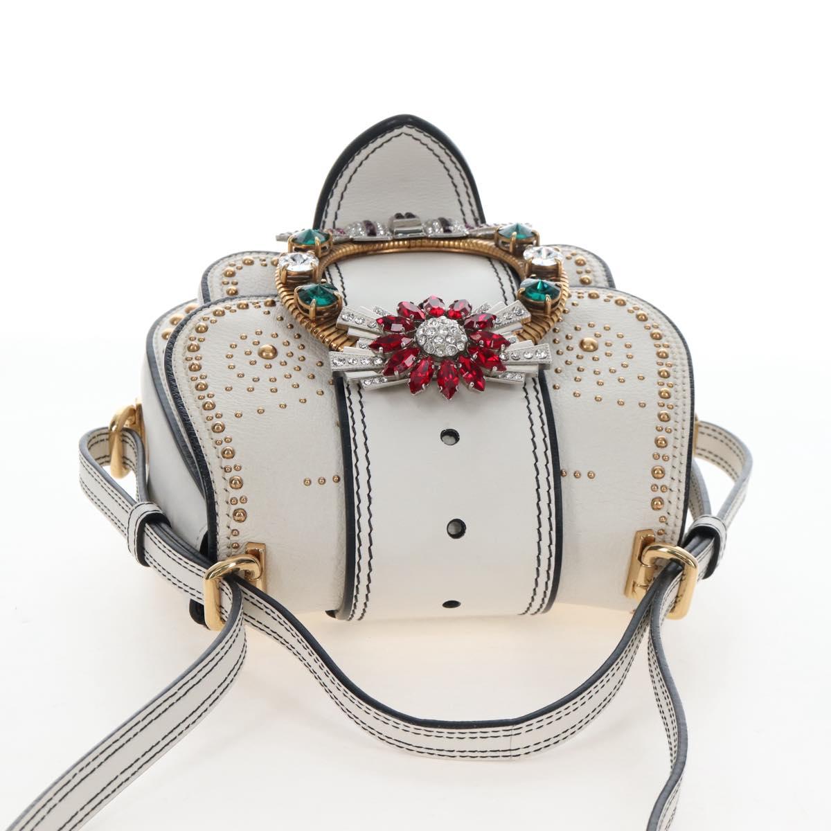Miu Miu Shoulder Bag Leather White Gold Auth 207918M