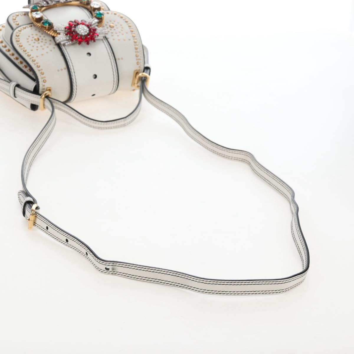 Miu Miu Shoulder Bag Leather White Gold Auth 207918M