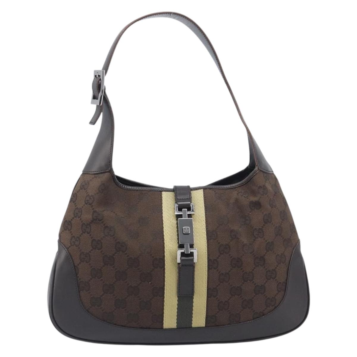 GUCCI GG Canvas Jackie Shoulder Bag Brown 00963 Auth 207923A