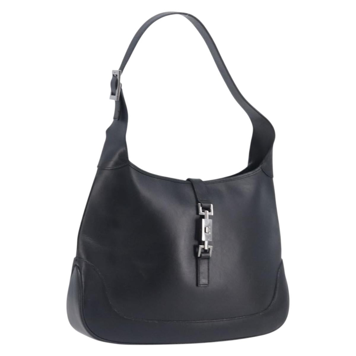 GUCCI Jackie Shoulder Bag Leather Black Silver 001 3346 Auth 207926A