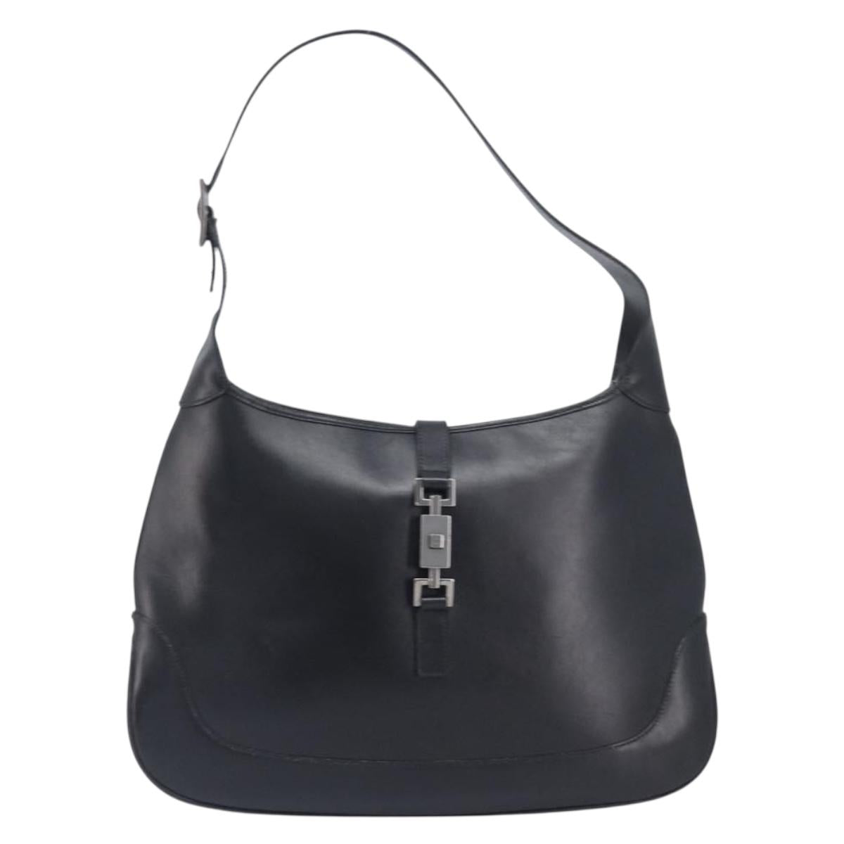 GUCCI Jackie Shoulder Bag Leather Black Silver 001 3346 Auth 207926A