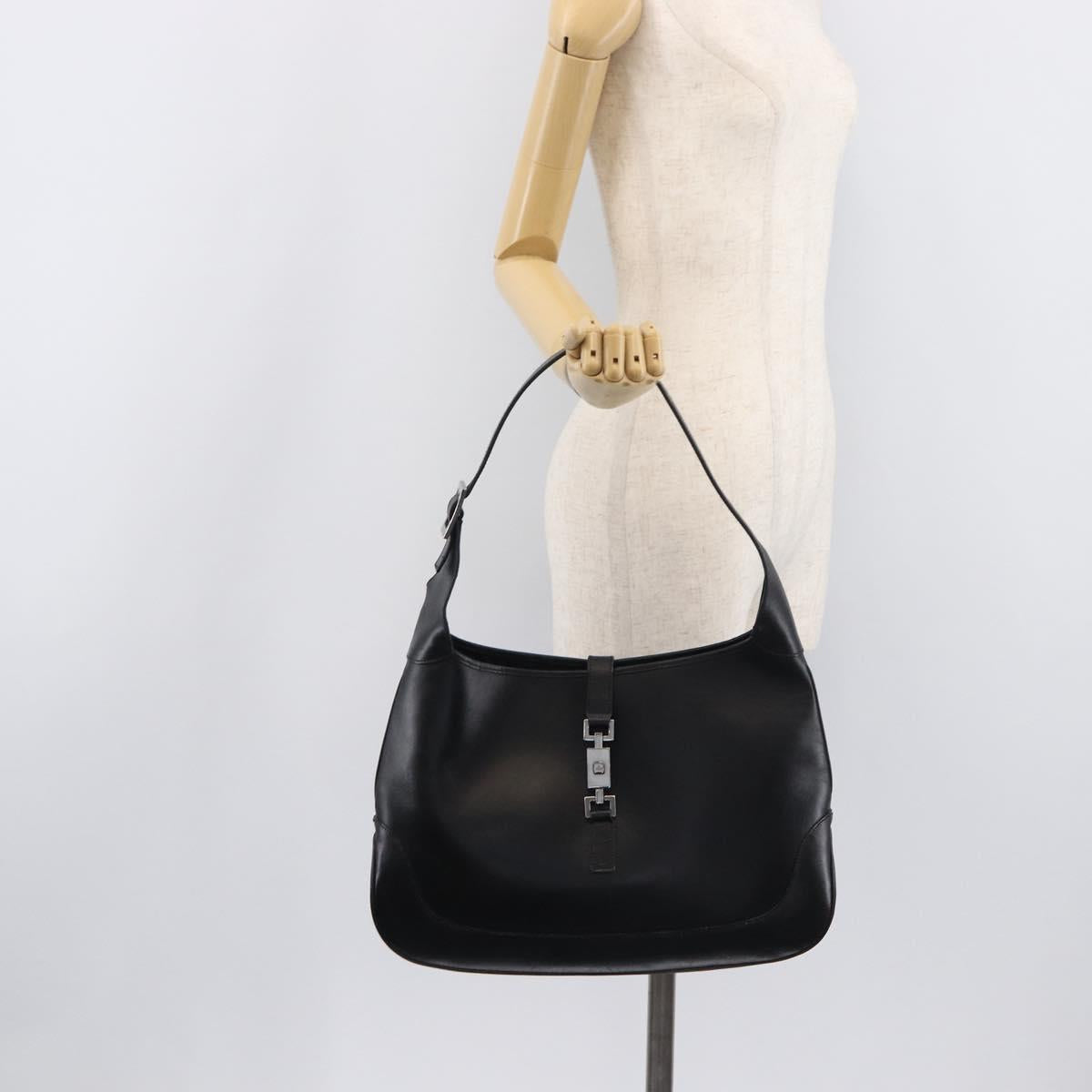 GUCCI Jackie Shoulder Bag Leather Black Silver 001 3346 Auth 207926A