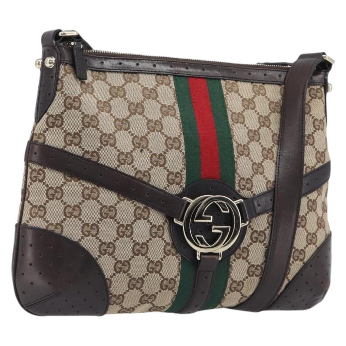 GUCCI GG Canvas Web Sherry Line Interlocking G Shoulder Bag 131033 Auth 207927A