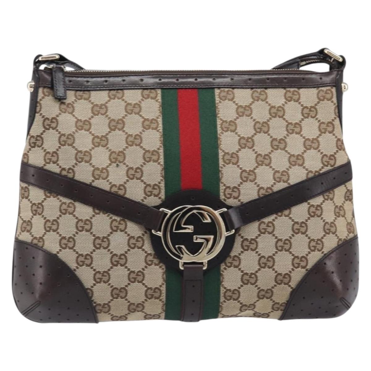 GUCCI GG Canvas Web Sherry Line Interlocking G Shoulder Bag 131033 Auth 207927A