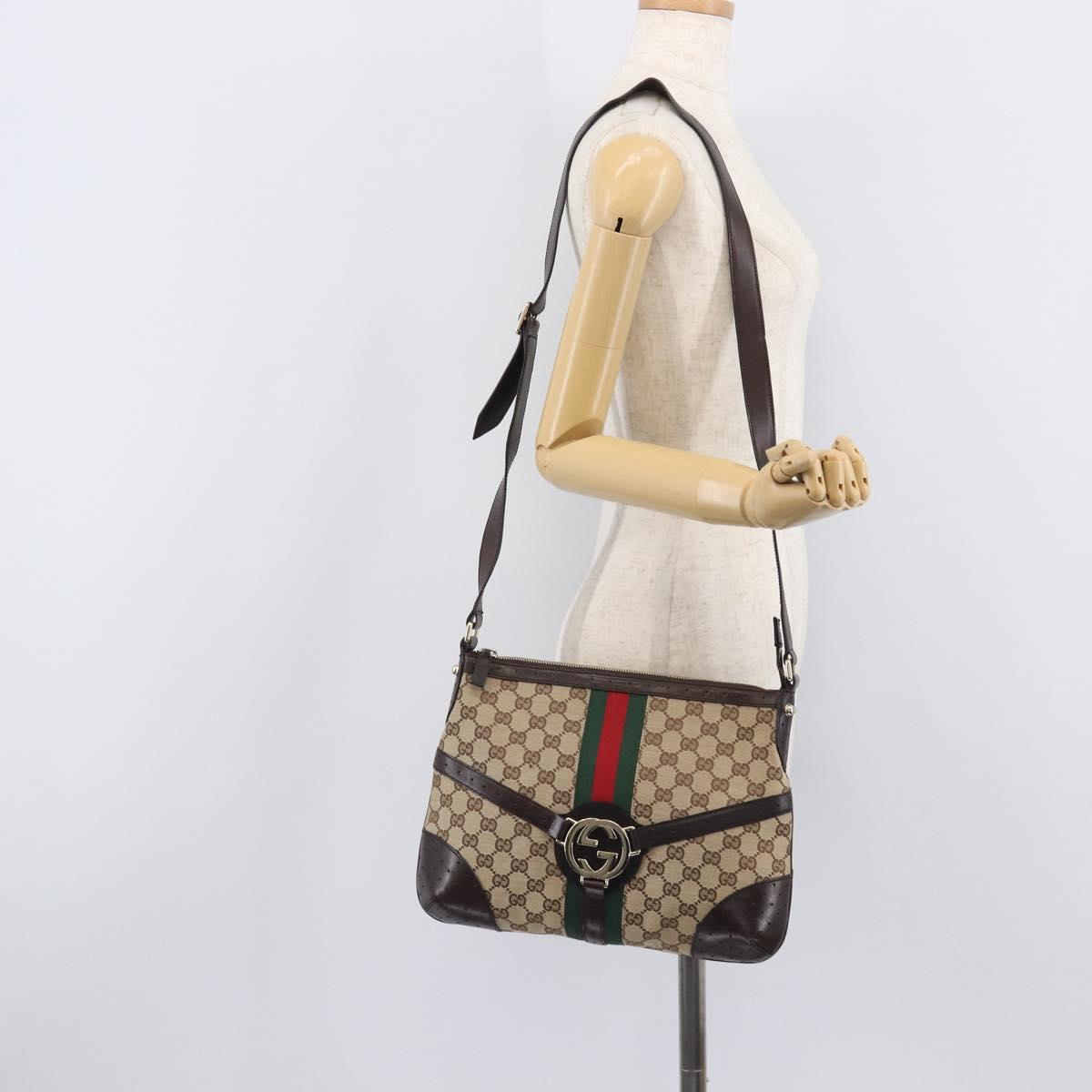 GUCCI GG Canvas Web Sherry Line Interlocking G Shoulder Bag 131033 Auth 207927A