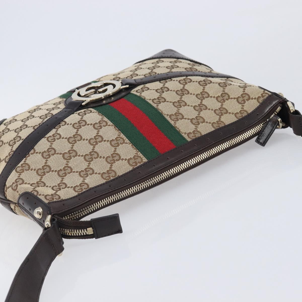 GUCCI GG Canvas Web Sherry Line Interlocking G Shoulder Bag 131033 Auth 207927A