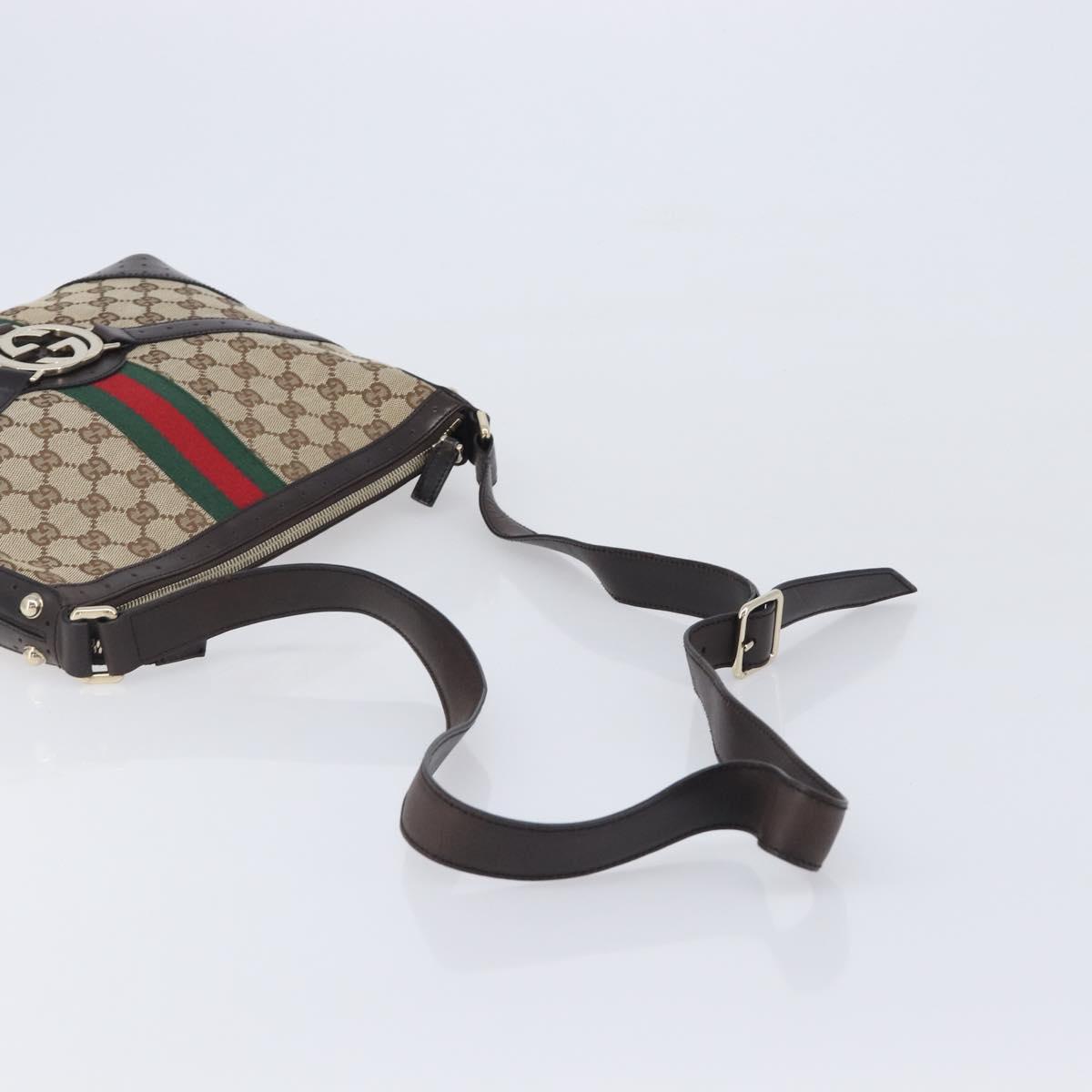 GUCCI GG Canvas Web Sherry Line Interlocking G Shoulder Bag 131033 Auth 207927A