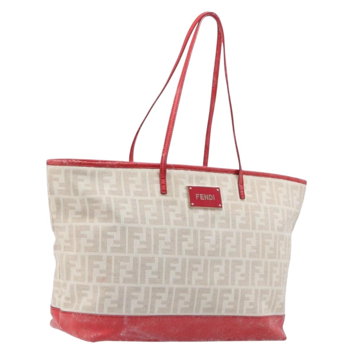 FENDI Zucca Canvas Tote Bag Beige Red 8BH185 Auth 207928