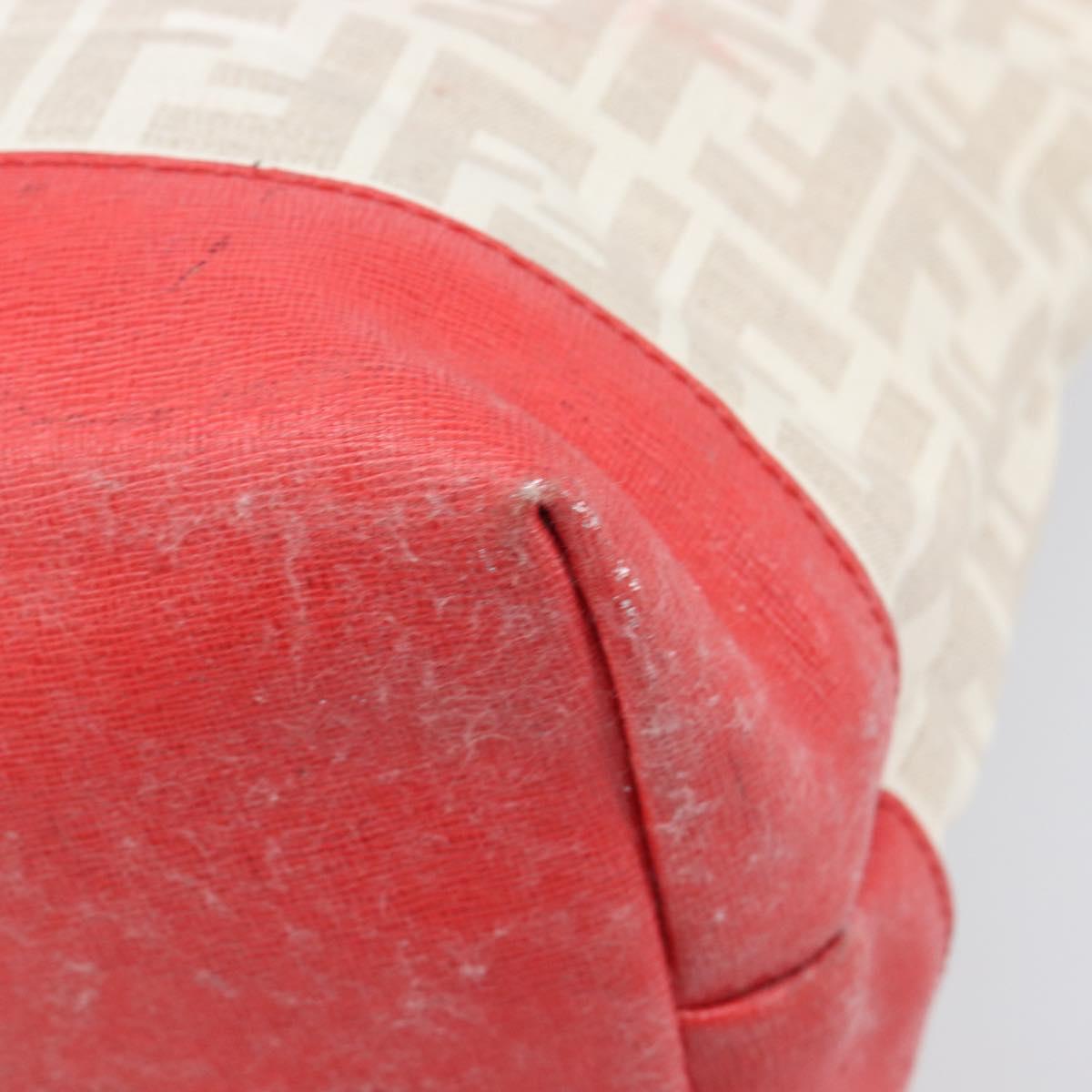 FENDI Zucca Canvas Tote Bag Beige Red 8BH185 Auth 207928