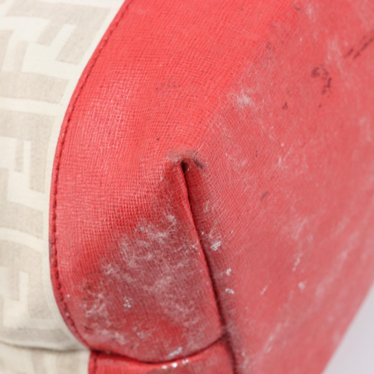 FENDI Zucca Canvas Tote Bag Beige Red 8BH185 Auth 207928