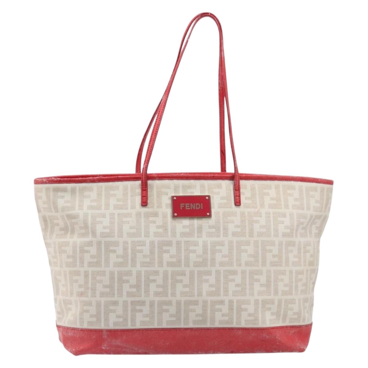 FENDI Zucca Canvas Tote Bag Beige Red 8BH185 Auth 207928