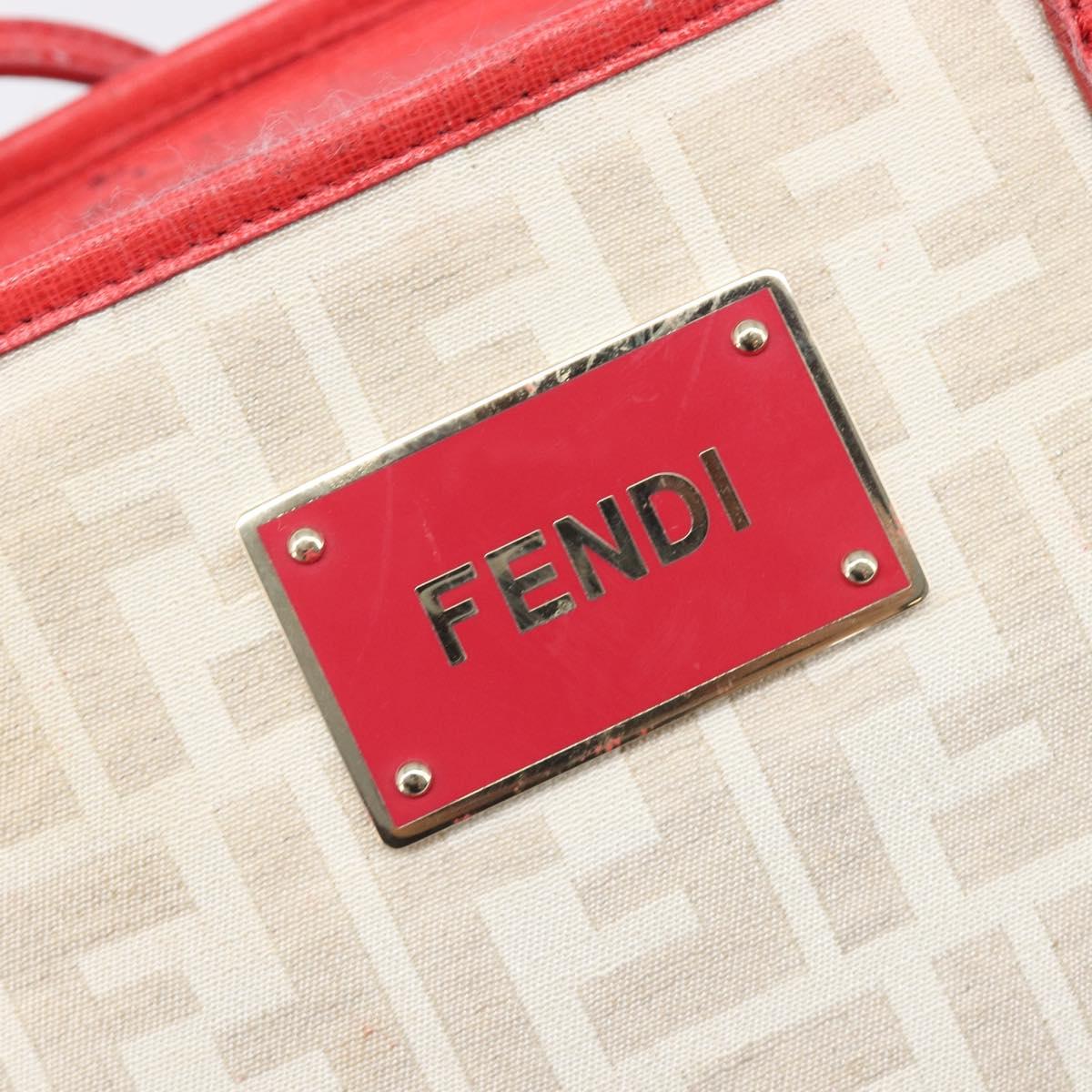 FENDI Zucca Canvas Tote Bag Beige Red 8BH185 Auth 207928