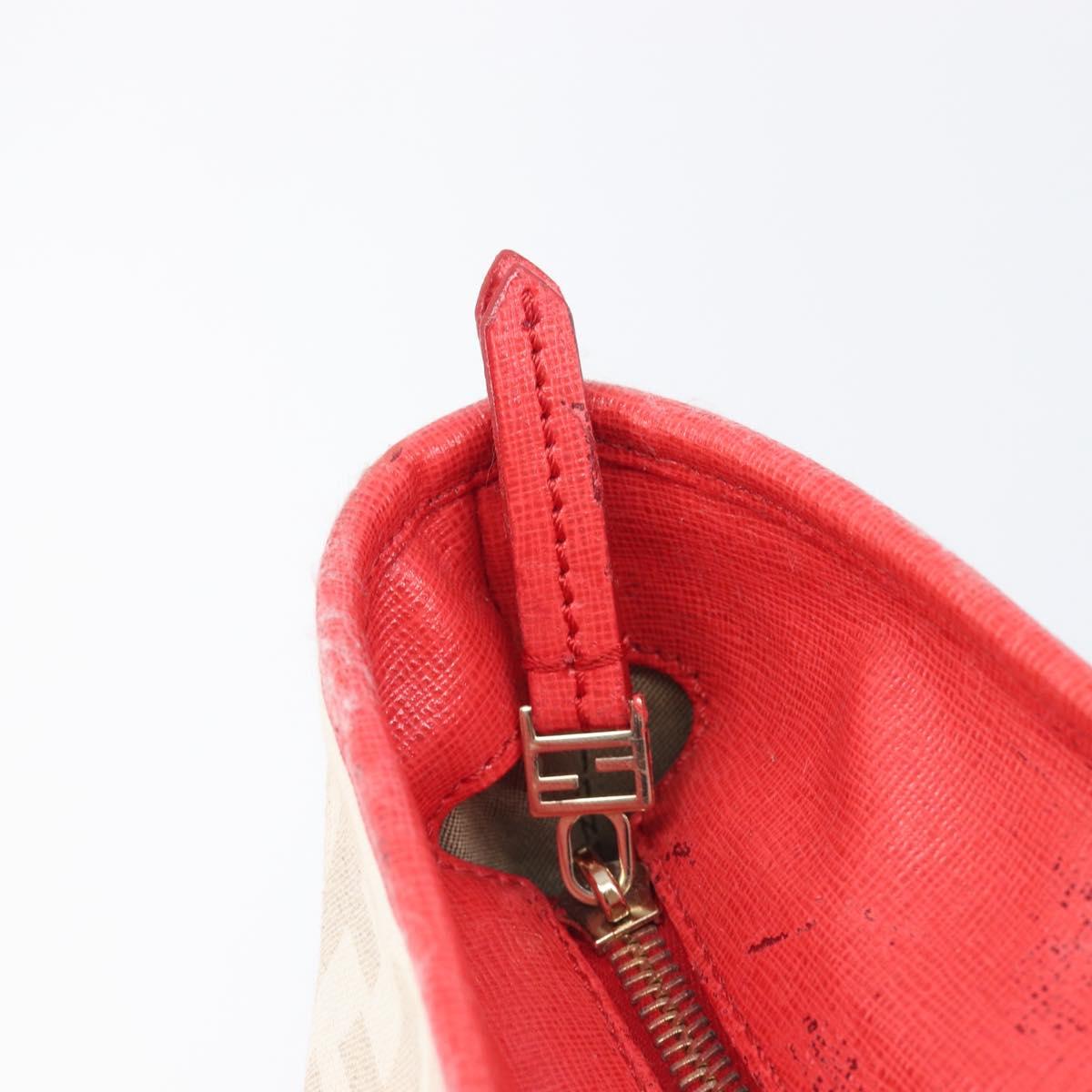 FENDI Zucca Canvas Tote Bag Beige Red 8BH185 Auth 207928