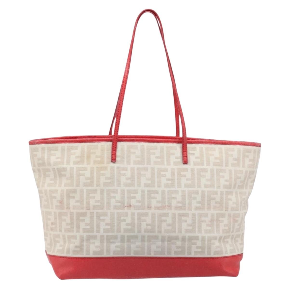 FENDI Zucca Canvas Tote Bag Beige Red 8BH185 Auth 207928