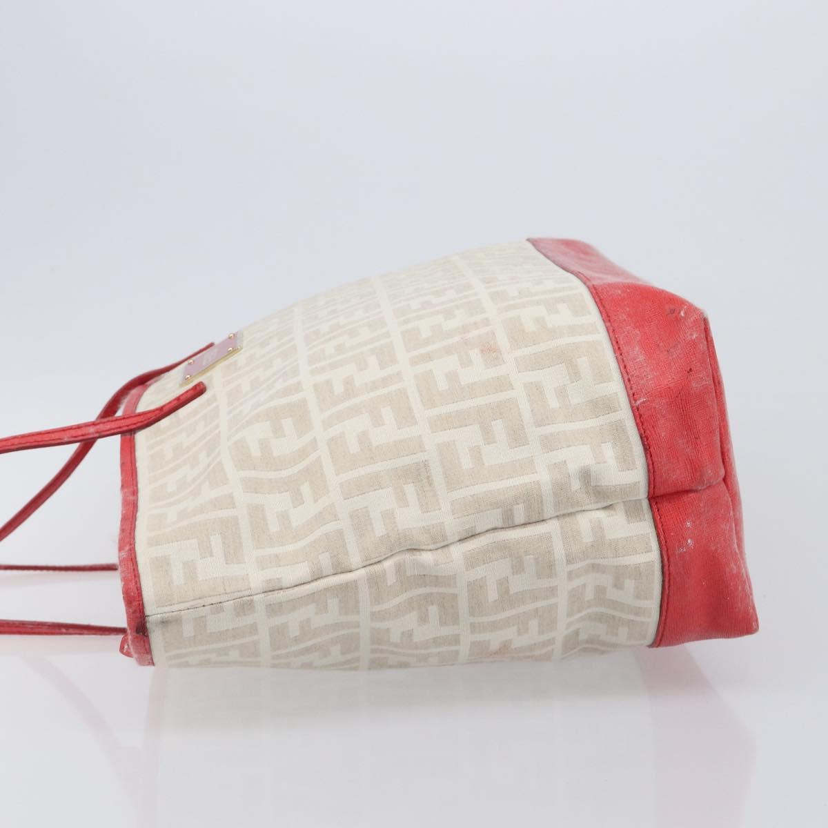 FENDI Zucca Canvas Tote Bag Beige Red 8BH185 Auth 207928