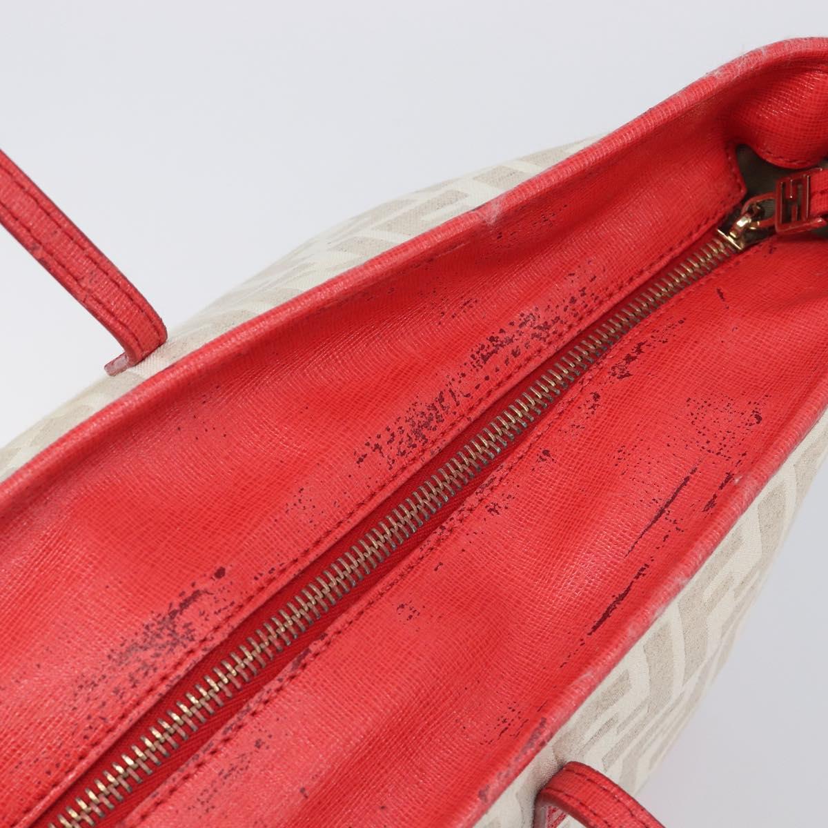 FENDI Zucca Canvas Tote Bag Beige Red 8BH185 Auth 207928