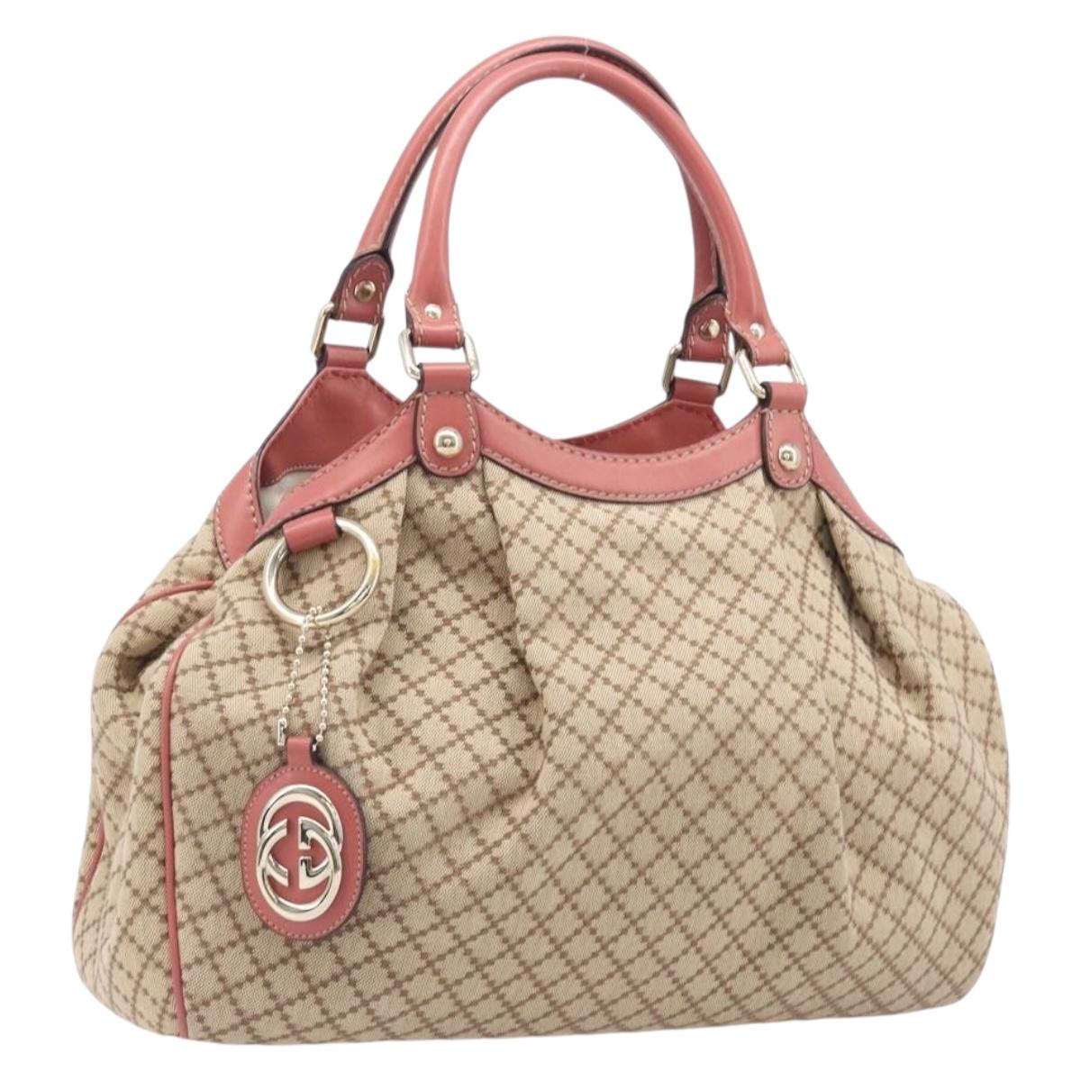 GUCCI Diamante Sukey Hand Bag Canvas Beige Gold Tone 211944 Auth 207934V
