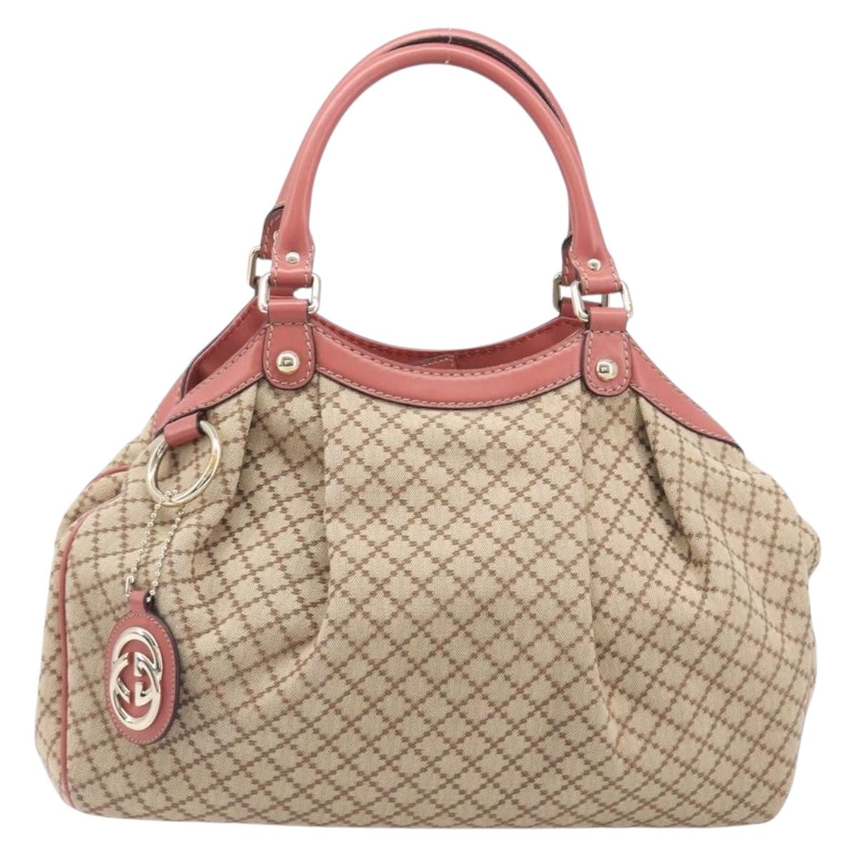 GUCCI Diamante Sukey Hand Bag Canvas Beige Gold Tone 211944 Auth 207934V