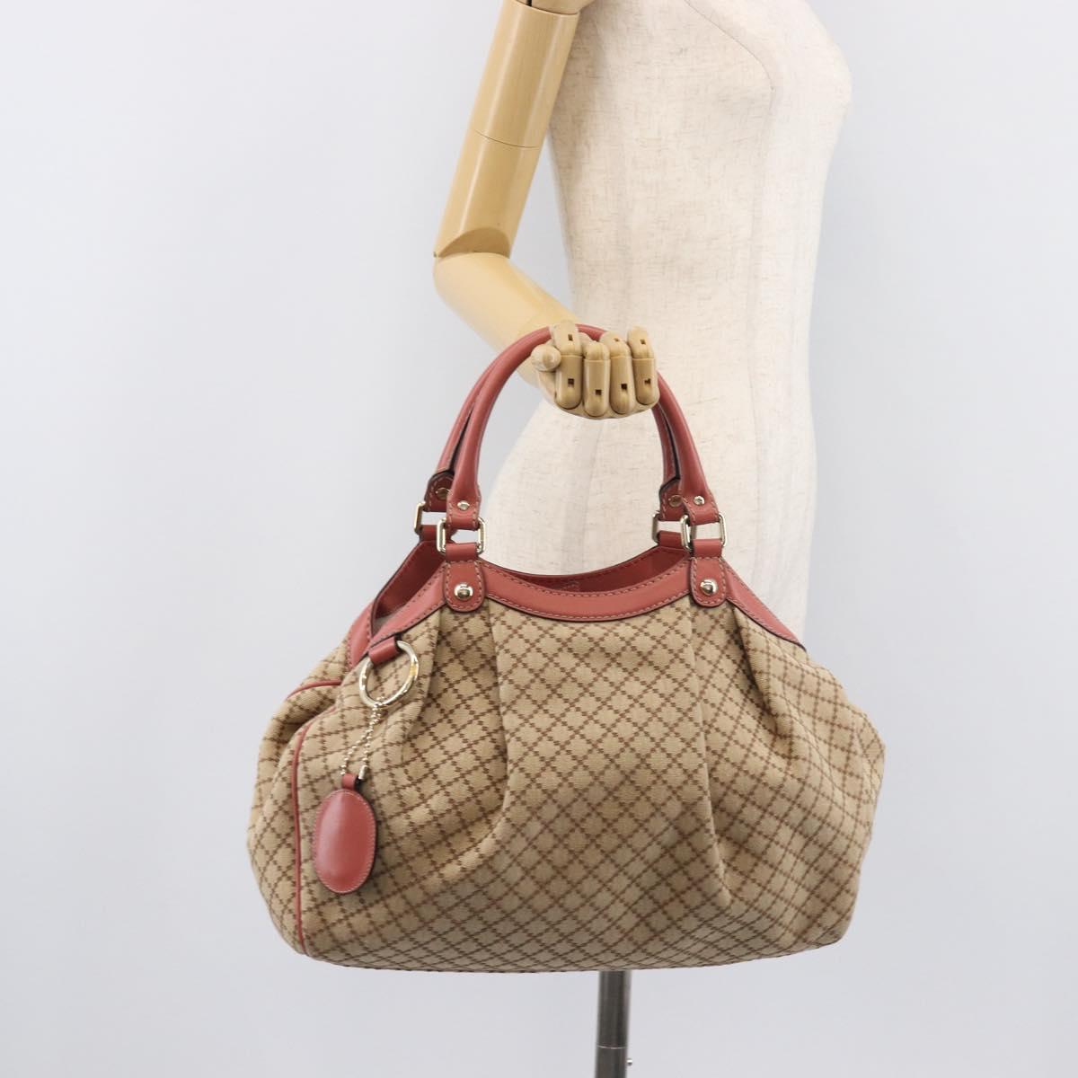 GUCCI Diamante Sukey Hand Bag Canvas Beige Gold Tone 211944 Auth 207934V