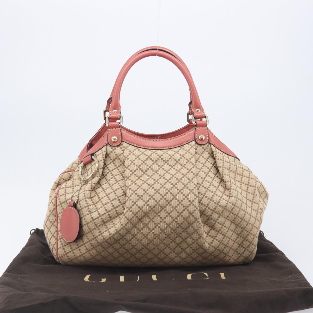 GUCCI Diamante Sukey Hand Bag Canvas Beige Gold Tone 211944 Auth 207934V