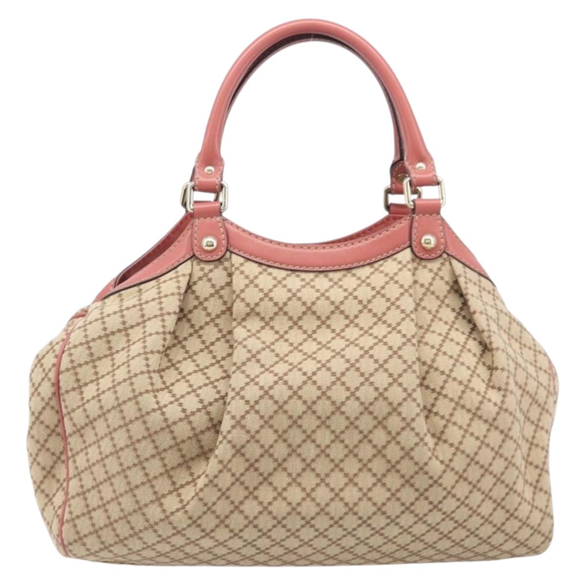 GUCCI Diamante Sukey Hand Bag Canvas Beige Gold Tone 211944 Auth 207934V