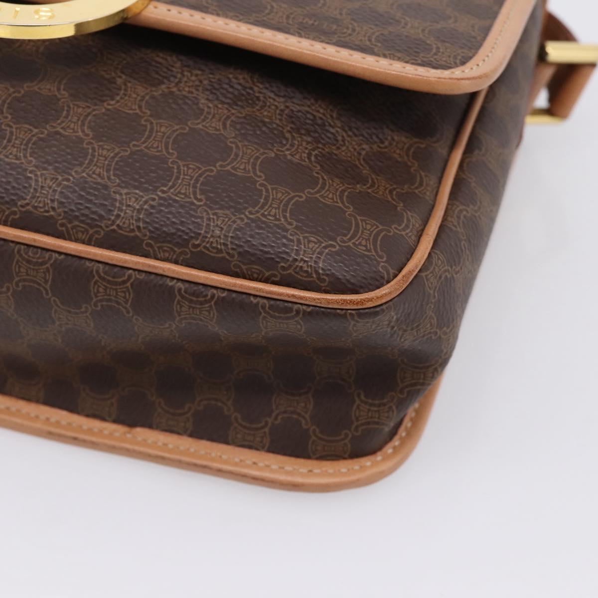 CELINE Macadam Canvas Circle Shoulder Bag PVC Leather Brown Gold Auth 207971A