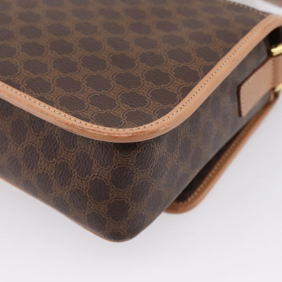 CELINE Macadam Canvas Circle Shoulder Bag PVC Leather Brown Gold Auth 207971A