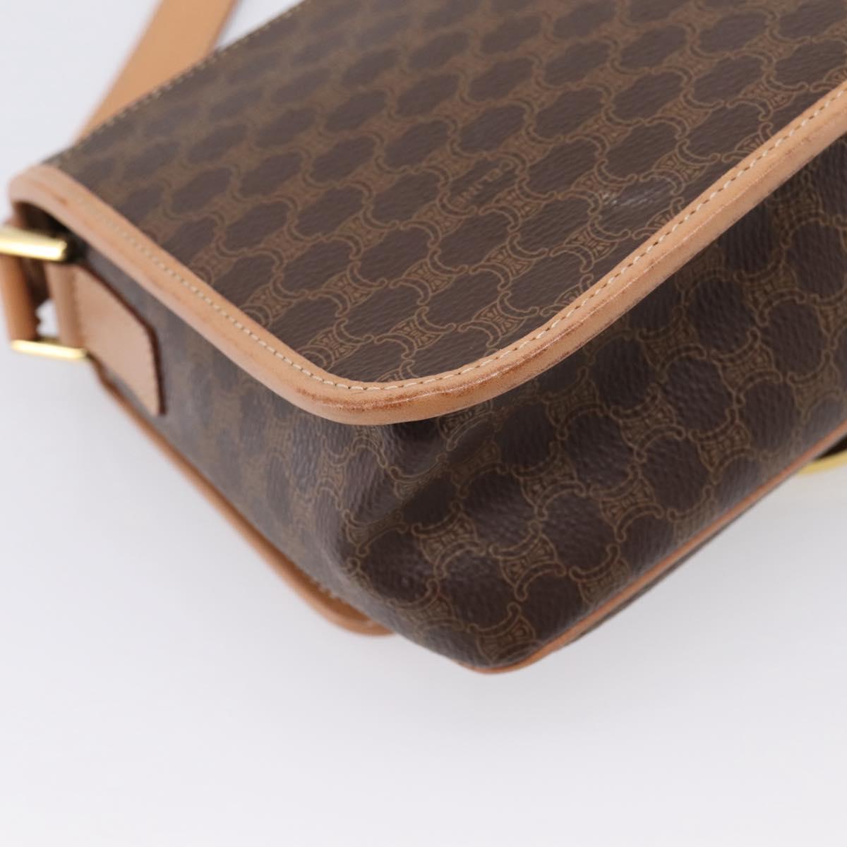 CELINE Macadam Canvas Circle Shoulder Bag PVC Leather Brown Gold Auth 207971A