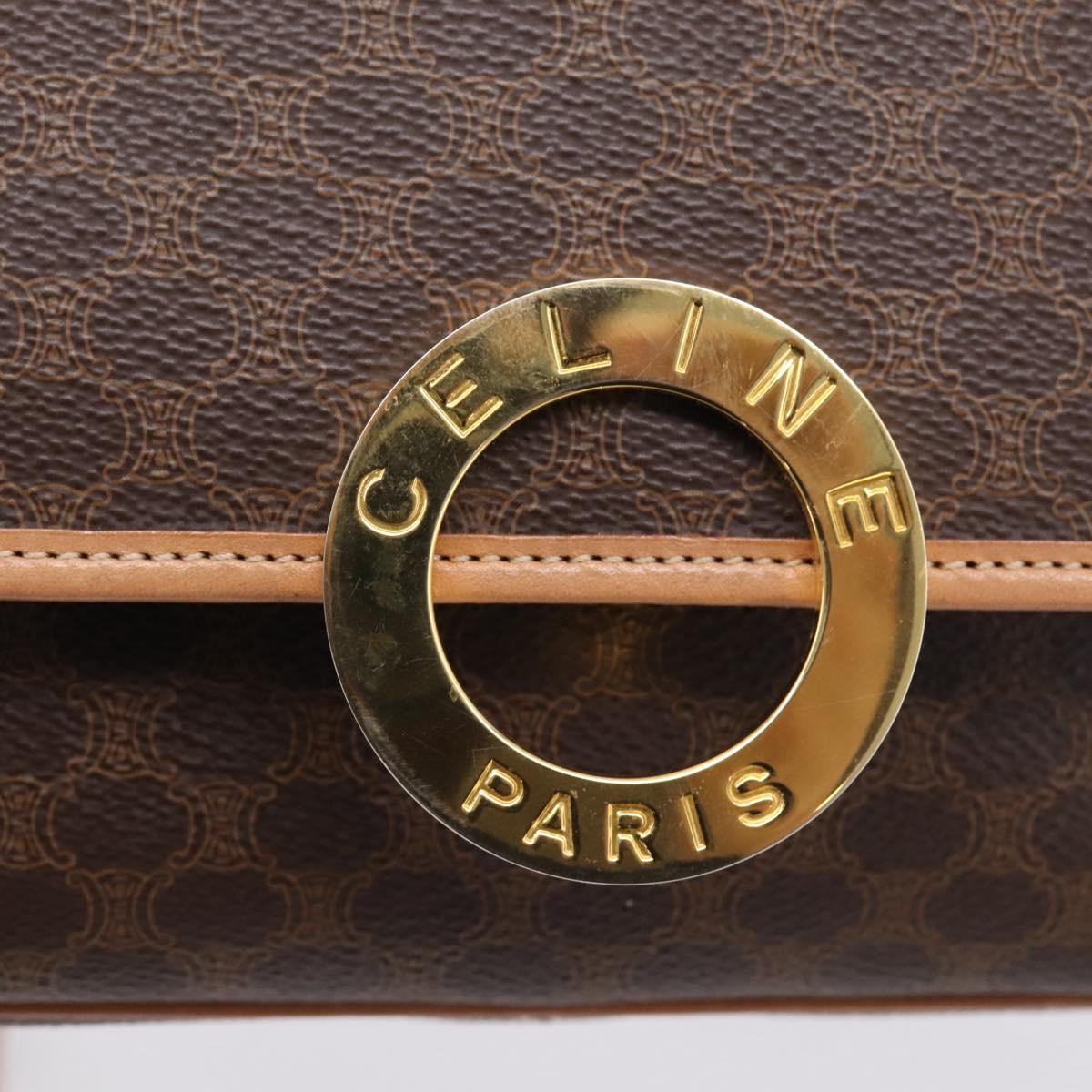 CELINE Macadam Canvas Circle Shoulder Bag PVC Leather Brown Gold Auth 207971A