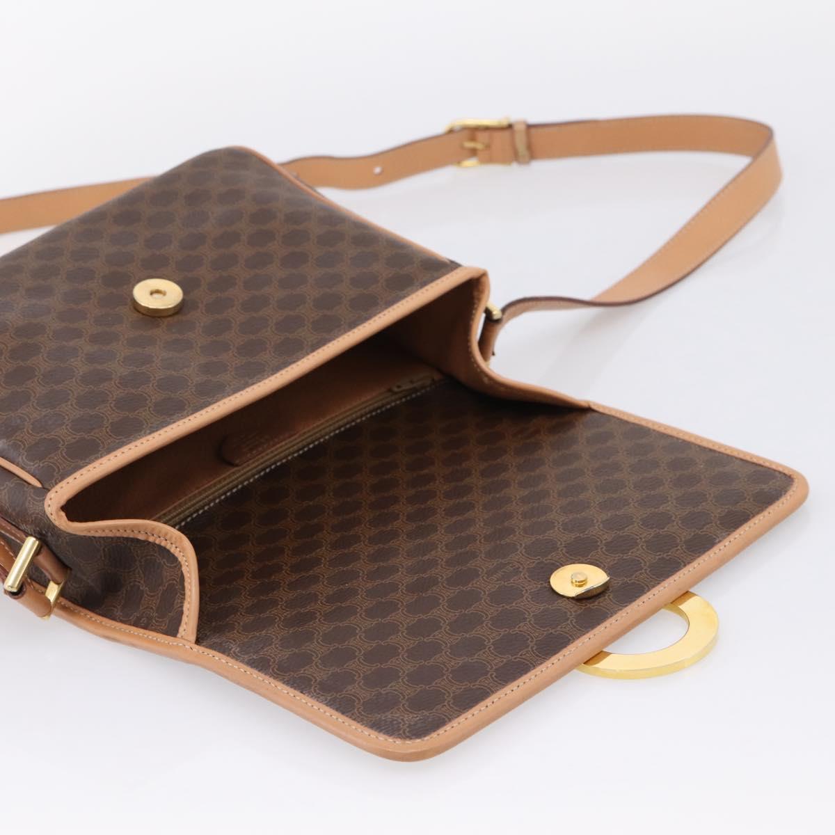 CELINE Macadam Canvas Circle Shoulder Bag PVC Leather Brown Gold Auth 207971A