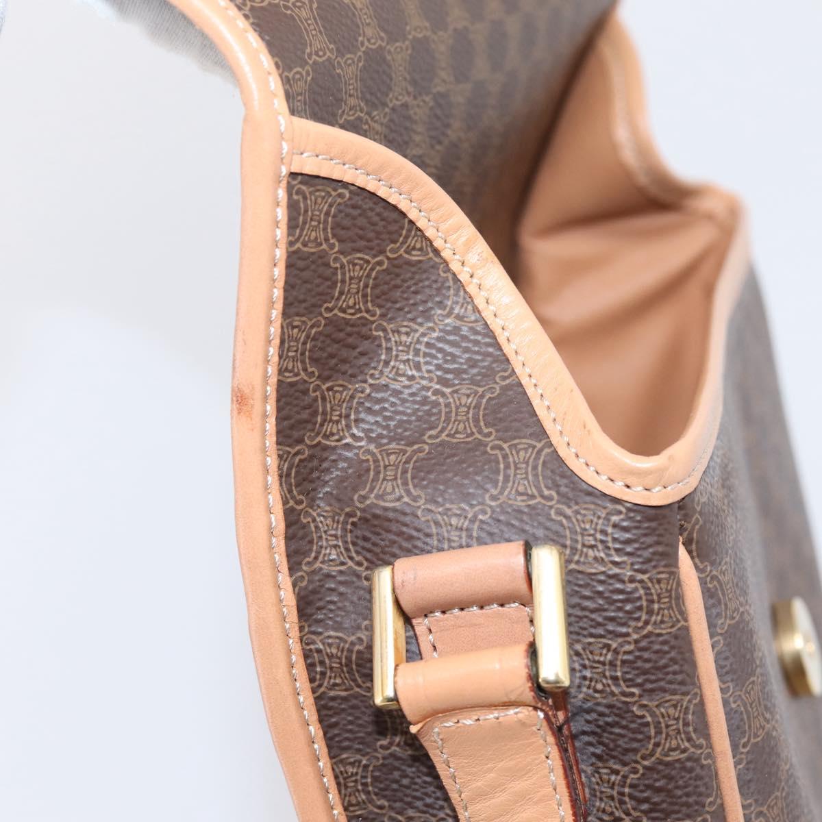 CELINE Macadam Canvas Circle Shoulder Bag PVC Leather Brown Gold Auth 207971A