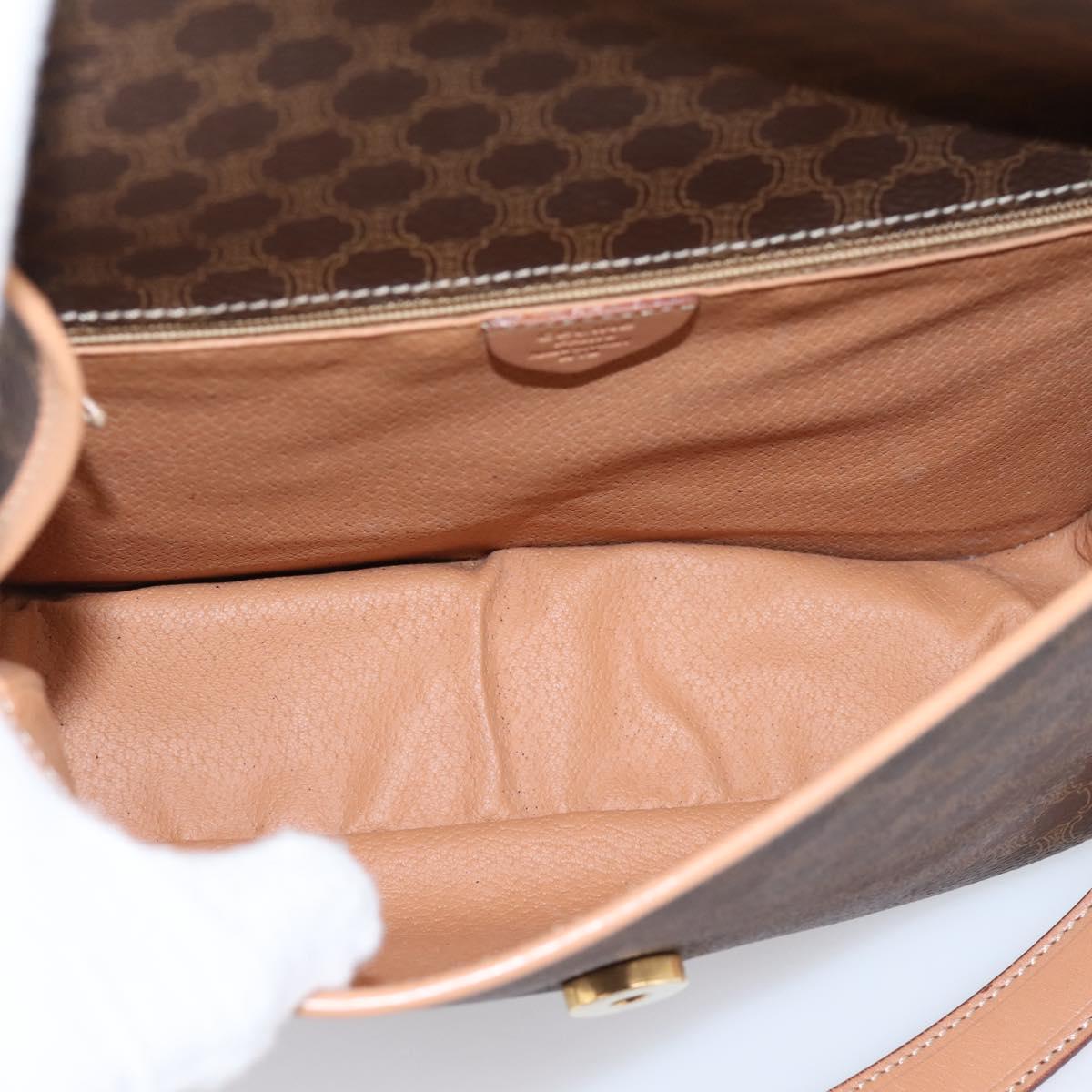 CELINE Macadam Canvas Circle Shoulder Bag PVC Leather Brown Gold Auth 207971A