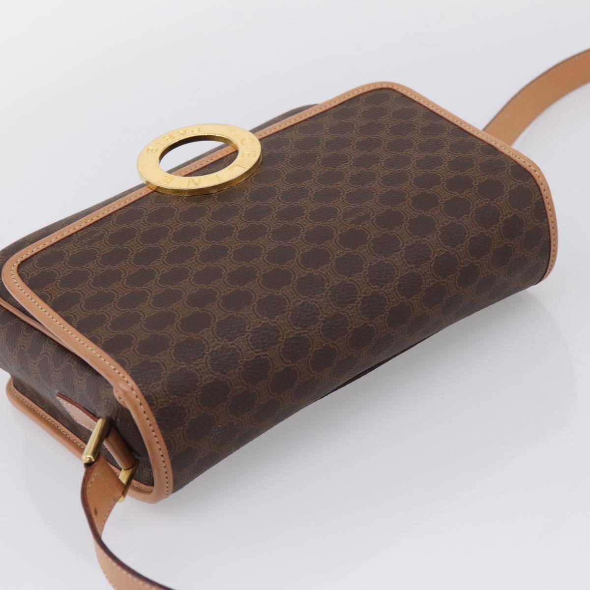 CELINE Macadam Canvas Circle Shoulder Bag PVC Leather Brown Gold Auth 207971A