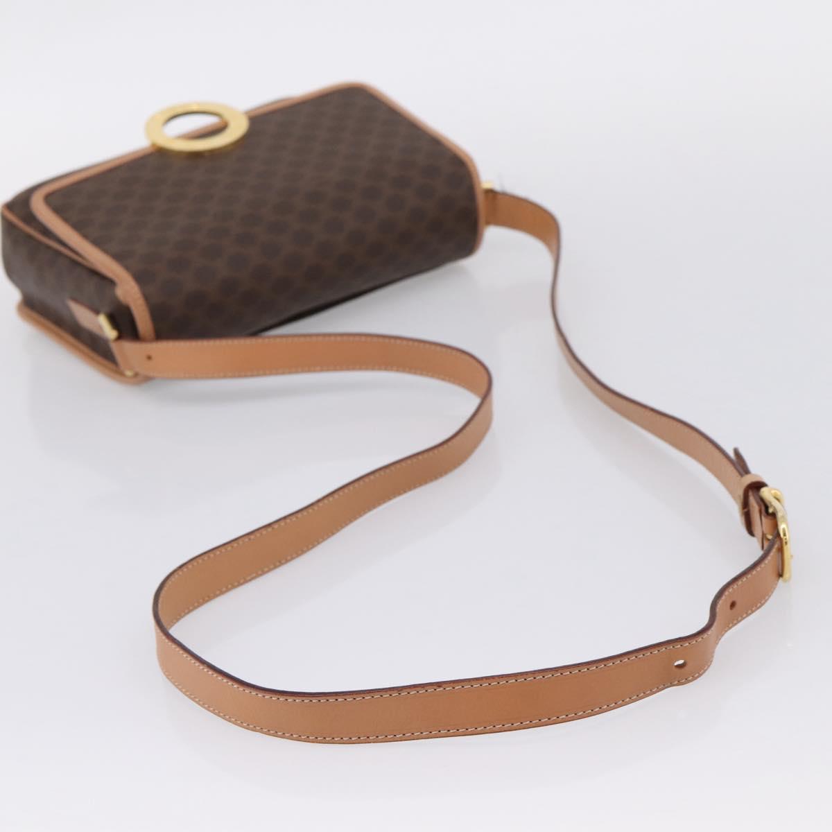CELINE Macadam Canvas Circle Shoulder Bag PVC Leather Brown Gold Auth 207971A