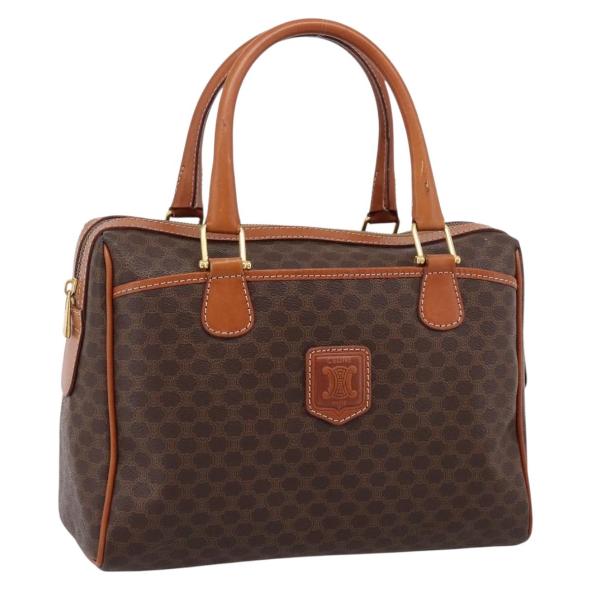 CELINE Macadam Canvas Boston Bag PVC Leather Brown Gold Auth 207973A