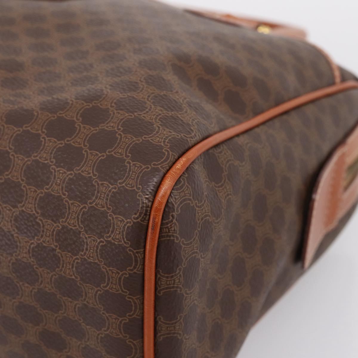CELINE Macadam Canvas Boston Bag PVC Leather Brown Gold Auth 207973A