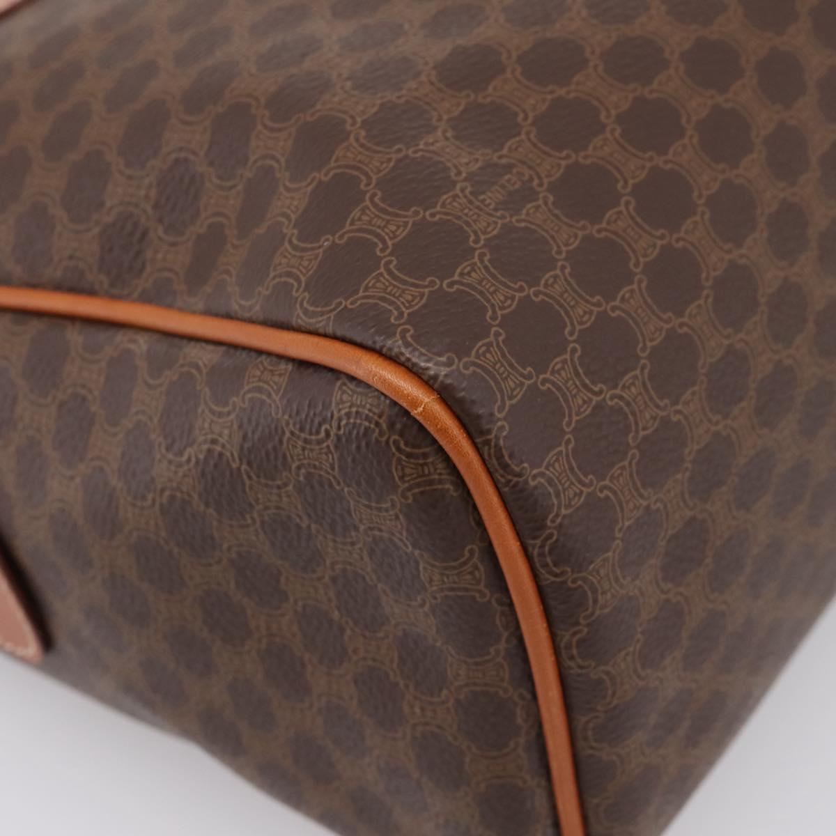 CELINE Macadam Canvas Boston Bag PVC Leather Brown Gold Auth 207973A