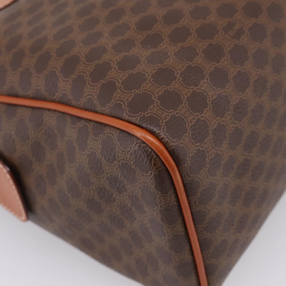 CELINE Macadam Canvas Boston Bag PVC Leather Brown Gold Auth 207973A