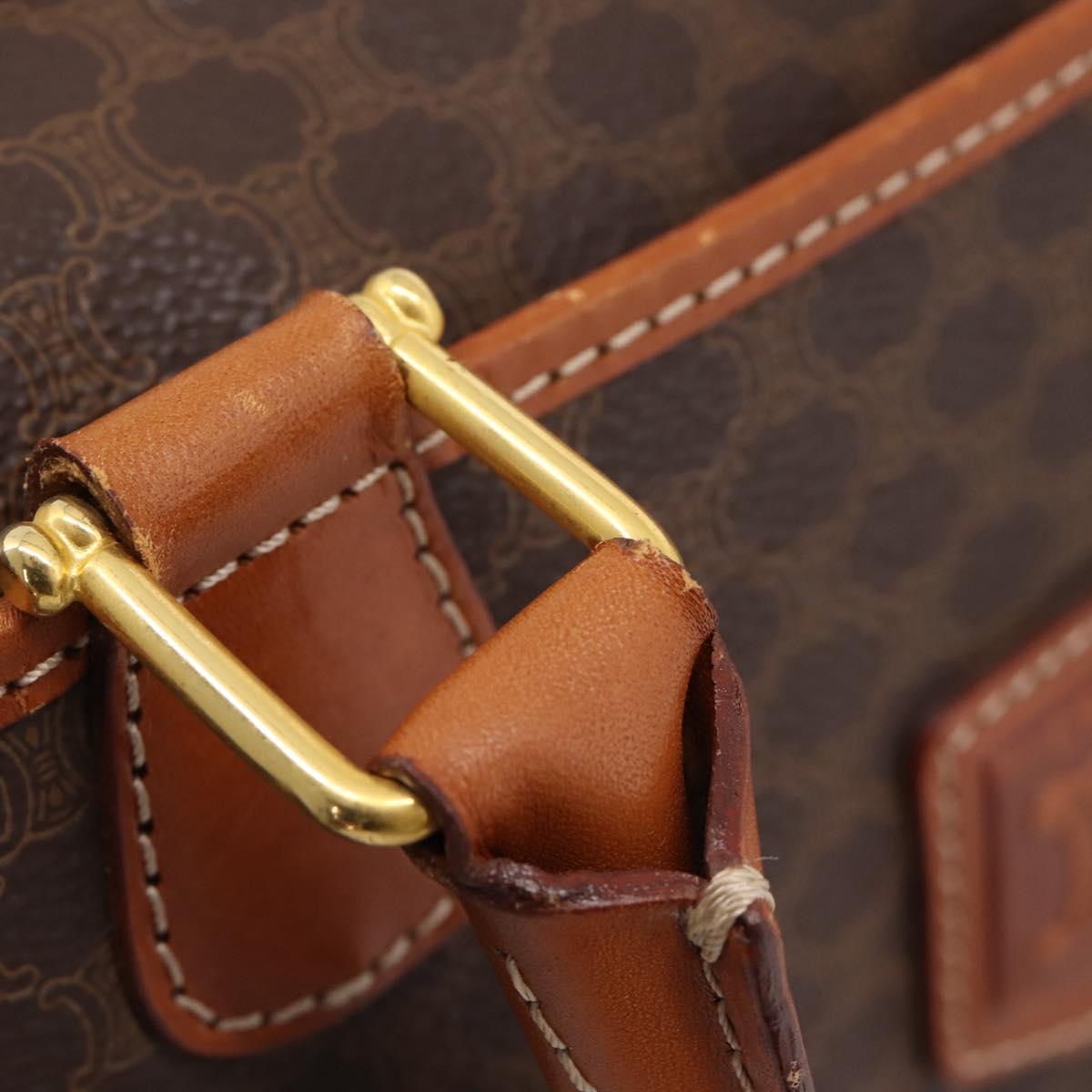 CELINE Macadam Canvas Boston Bag PVC Leather Brown Gold Auth 207973A