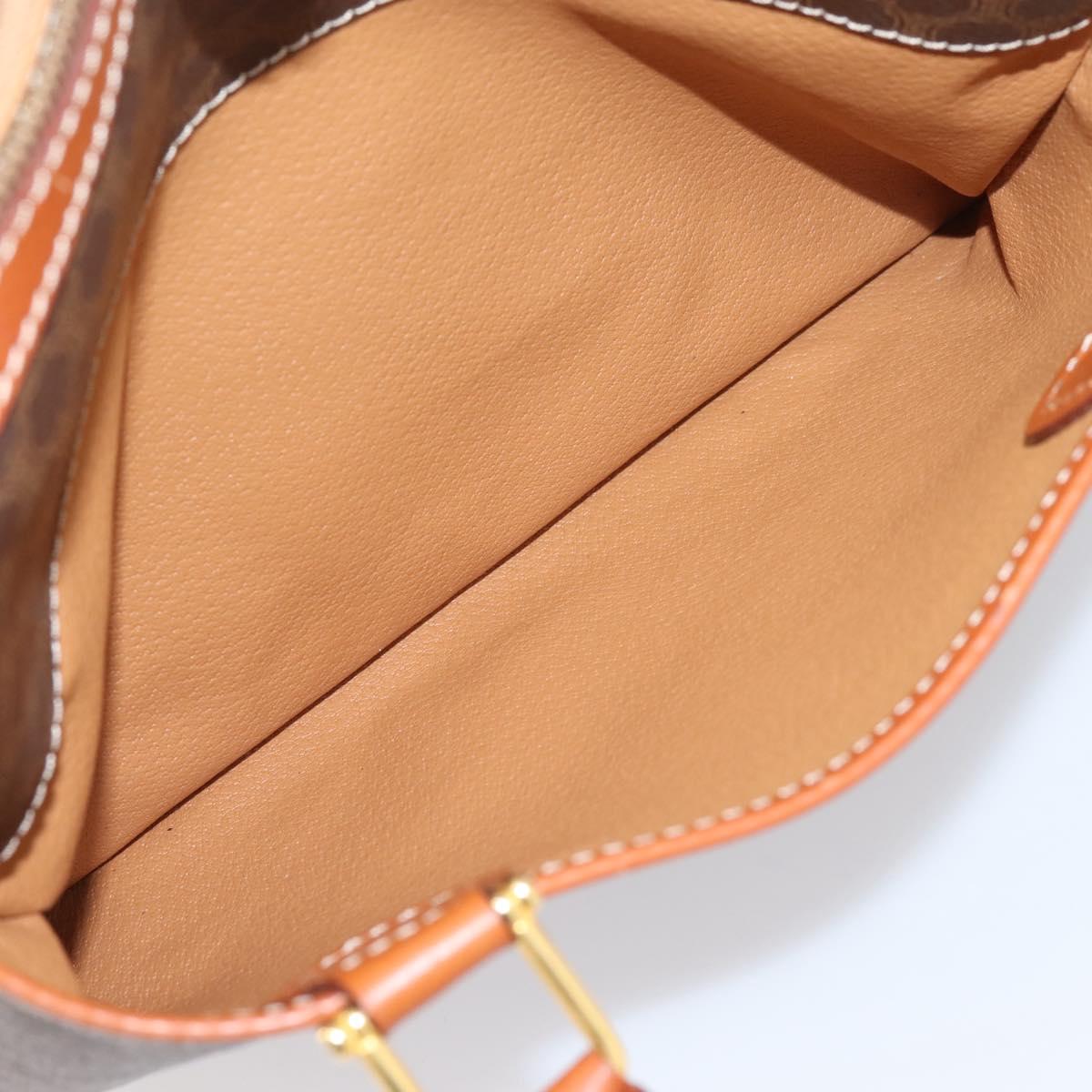 CELINE Macadam Canvas Boston Bag PVC Leather Brown Gold Auth 207973A