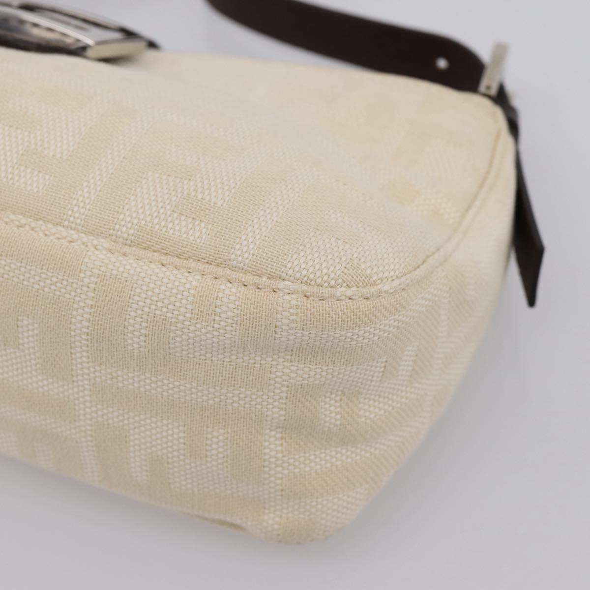 FENDI Zucca Canvas Mamma Baguette Shoulder Bag Ivory Silver Auth 207980A