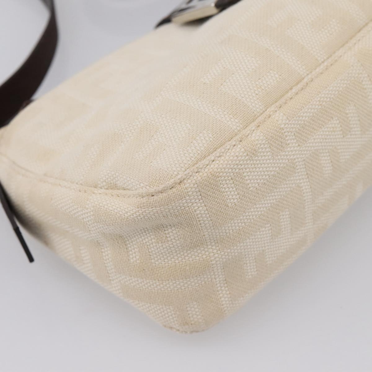FENDI Zucca Canvas Mamma Baguette Shoulder Bag Ivory Silver Auth 207980A