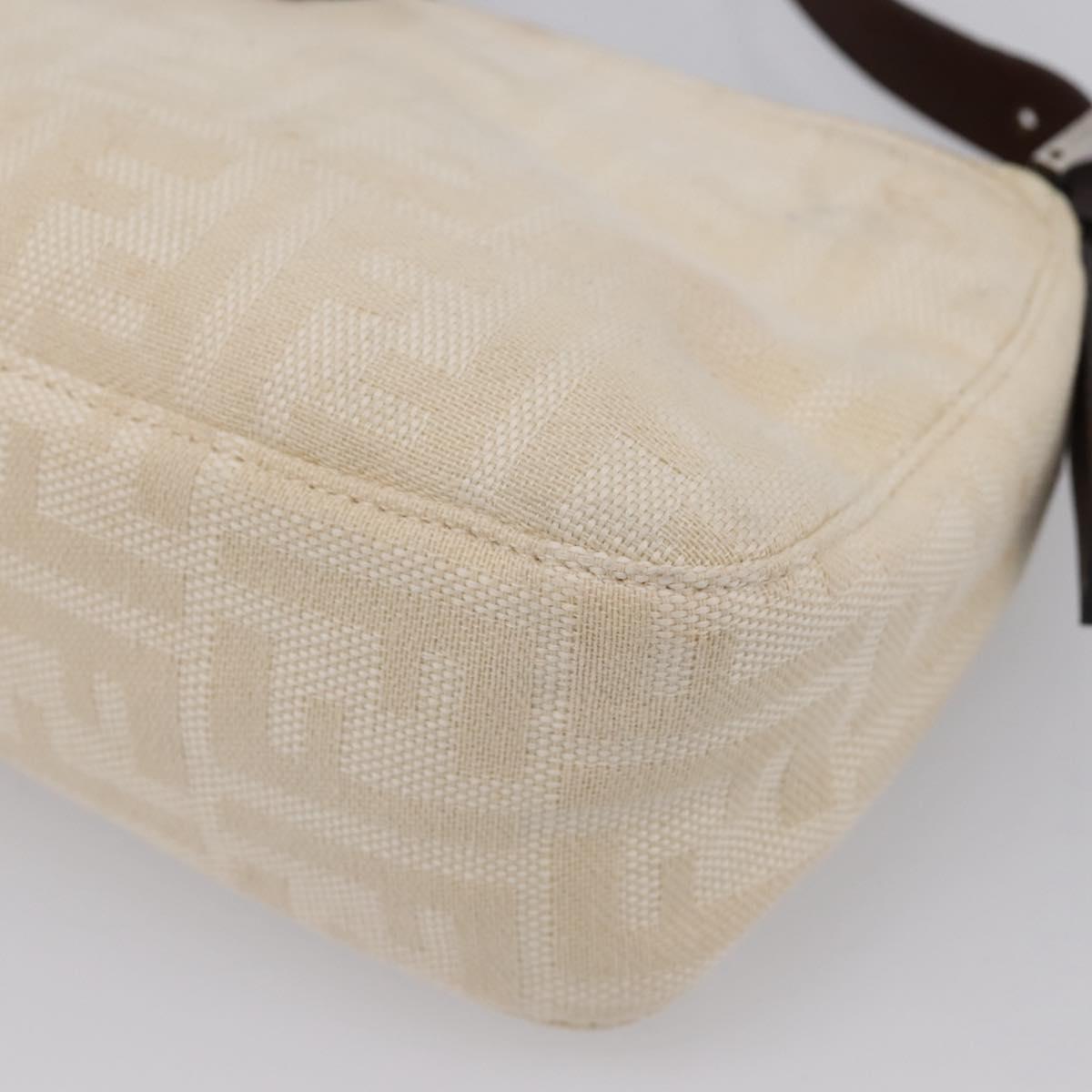 FENDI Zucca Canvas Mamma Baguette Shoulder Bag Ivory Silver Auth 207980A