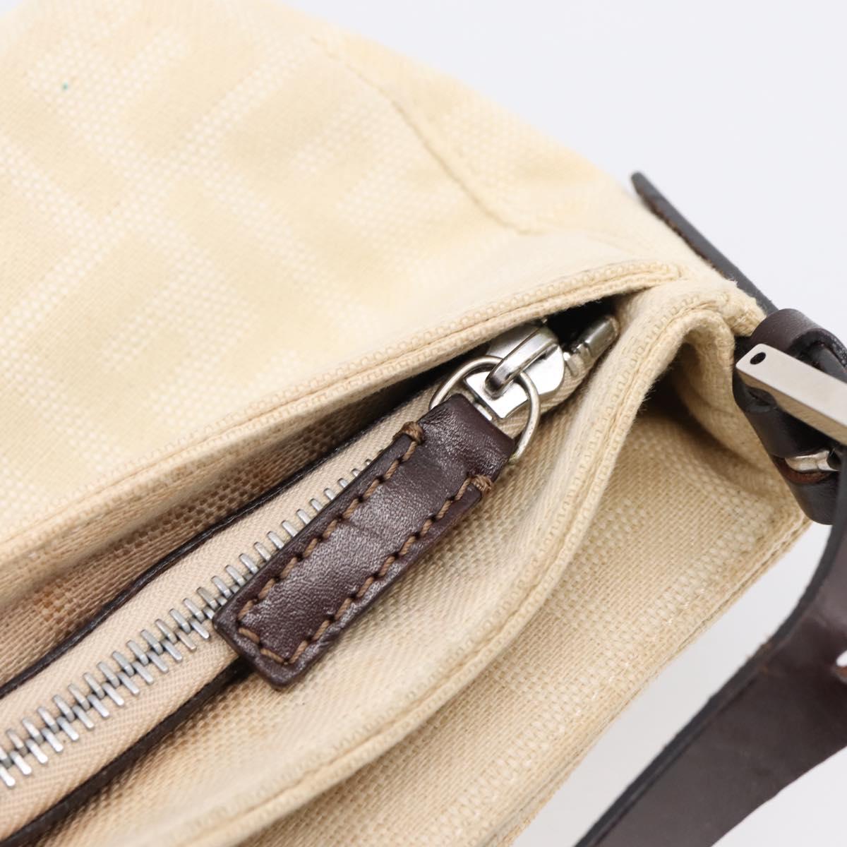 FENDI Zucca Canvas Mamma Baguette Shoulder Bag Ivory Silver Auth 207980A