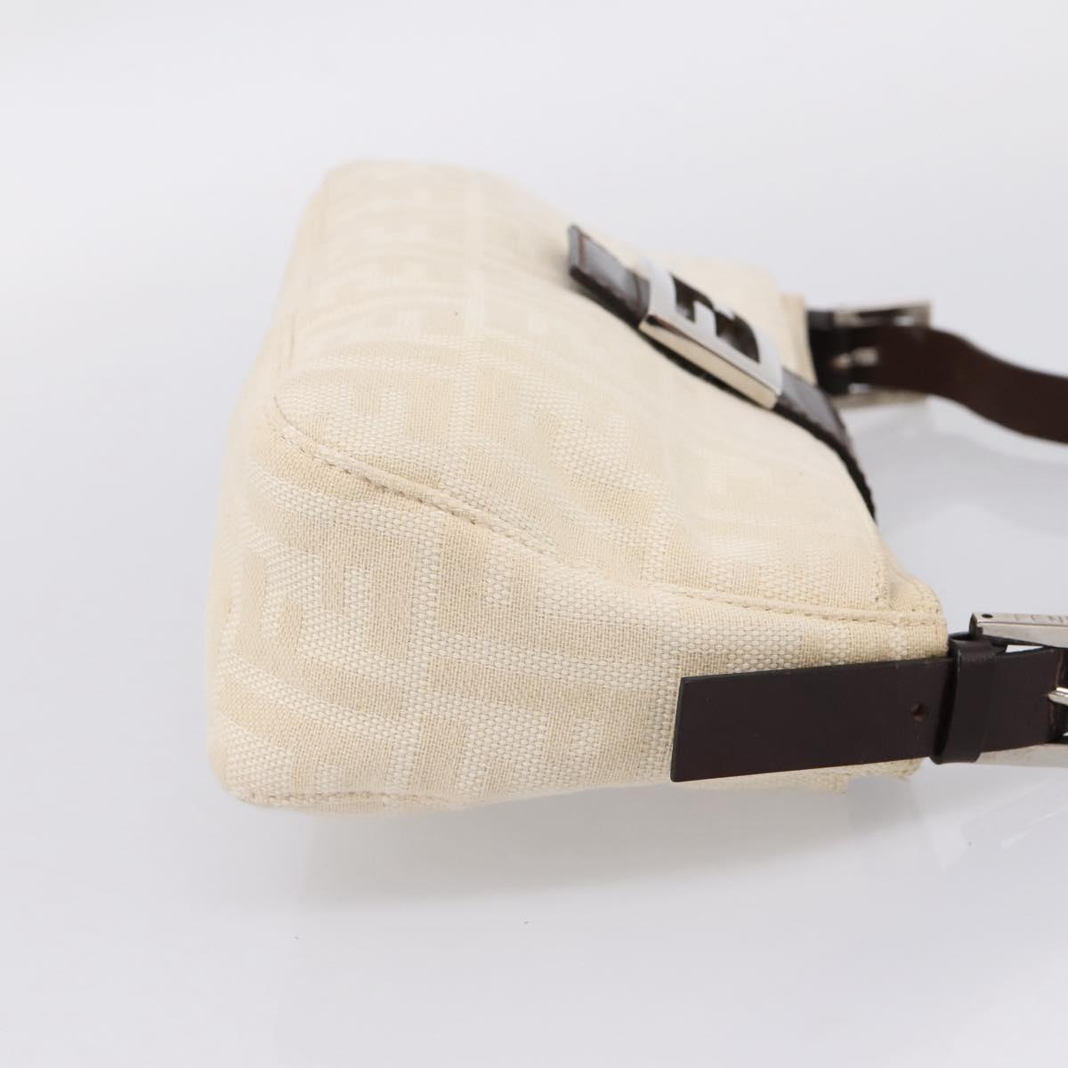 FENDI Zucca Canvas Mamma Baguette Shoulder Bag Ivory Silver Auth 207980A