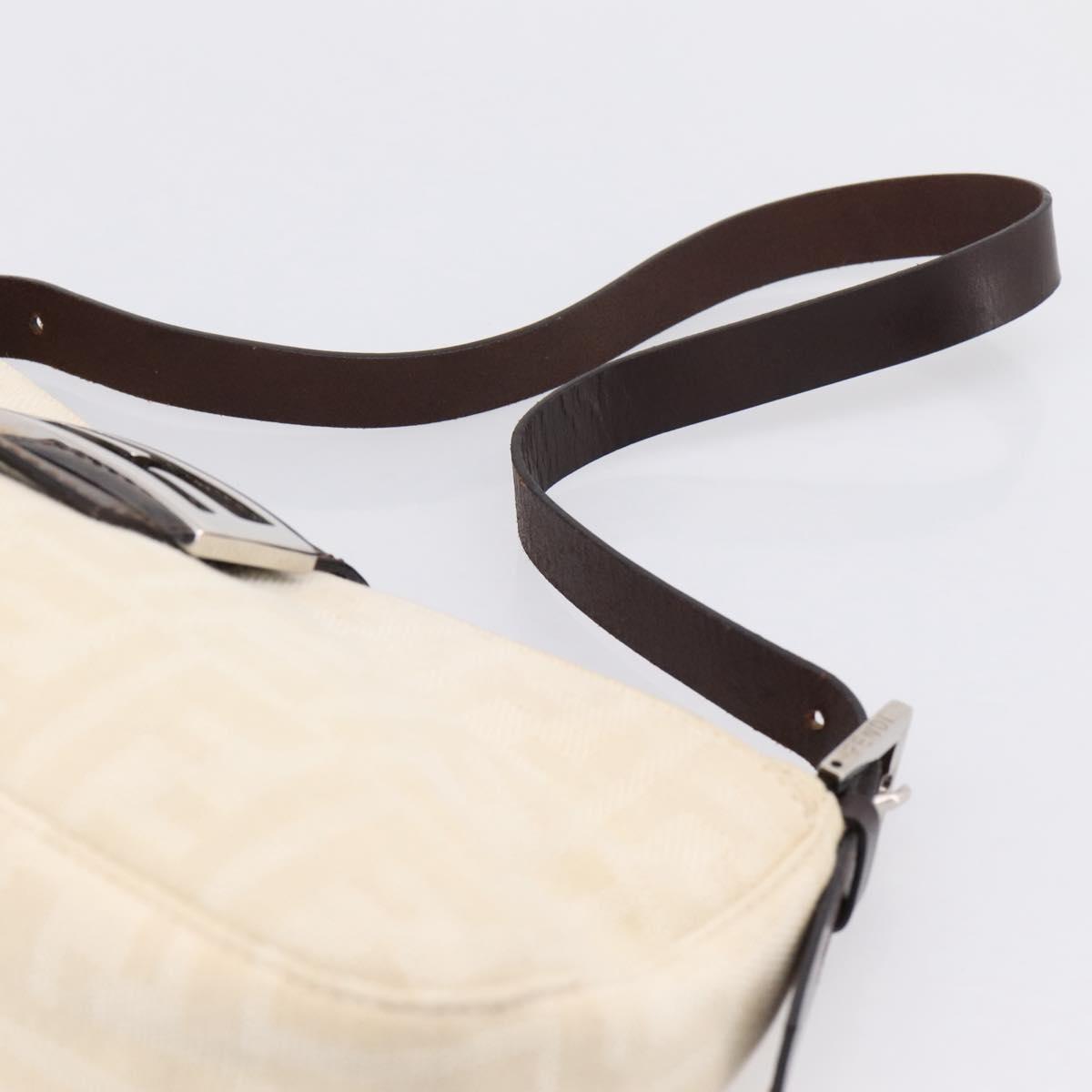 FENDI Zucca Canvas Mamma Baguette Shoulder Bag Ivory Silver Auth 207980A
